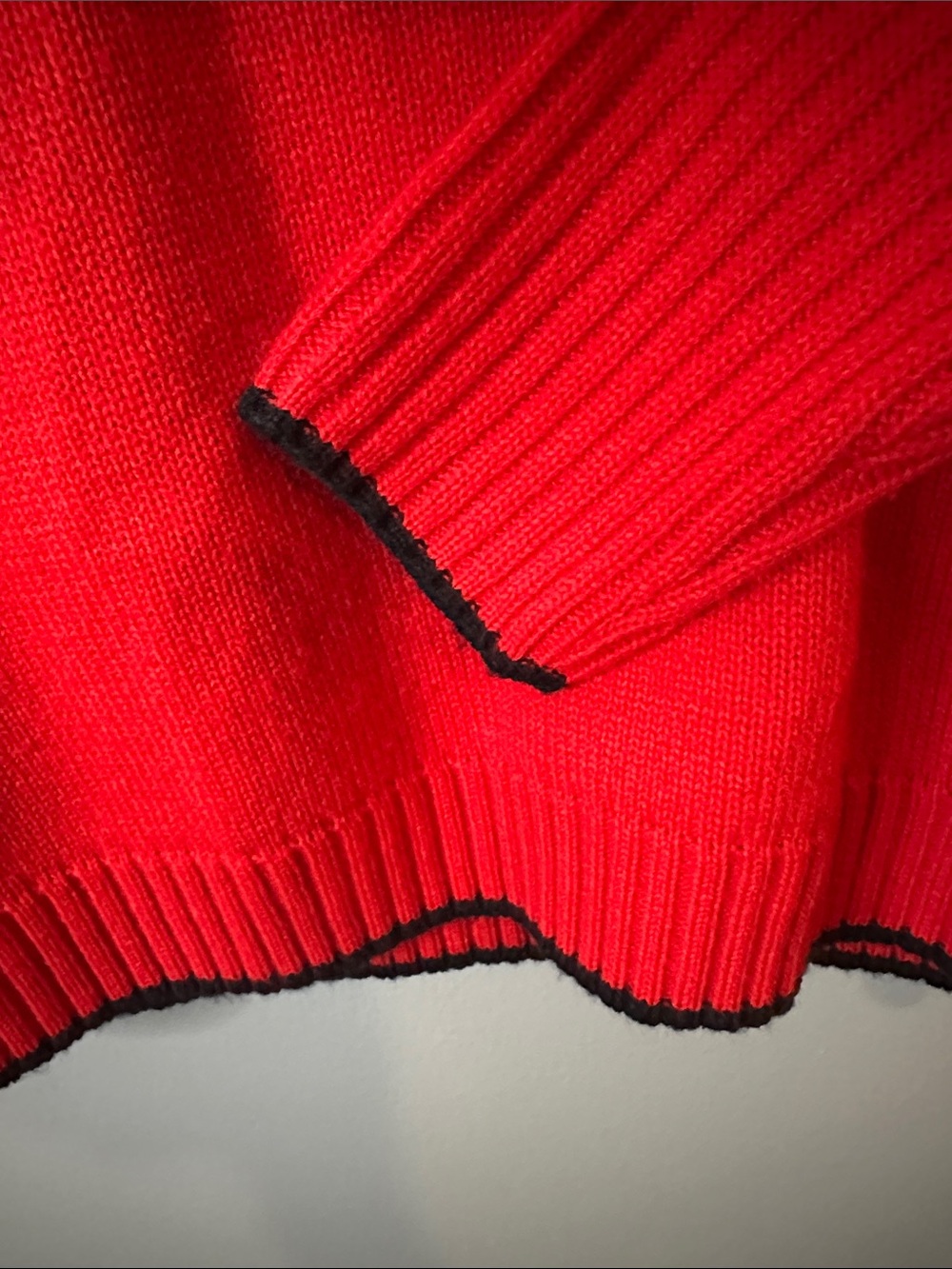 Mountain Lake Red Mock Neck Button Sweater Black Trim Large - Picture 6 of 8